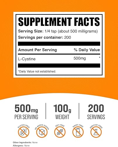 Miniatura 2 de BULKSUPPLEMENTS.COM Polvo de L-cistina - Suplemento de aminoácidos para apoyo inmunológico, fuente de antioxidantes, sin gluten, 500 mg por porción,