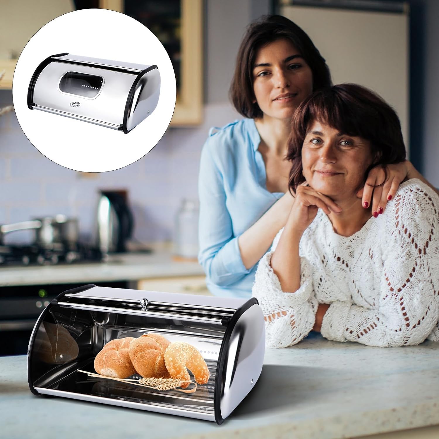 Elegante E Capiente Scatola per Il Pane in Acciaio Inox - Contenitore Ermetico E Resistente per Conservare Il Pane Fresco, Organizer da Cucina, Perfetto per Luso Domestico