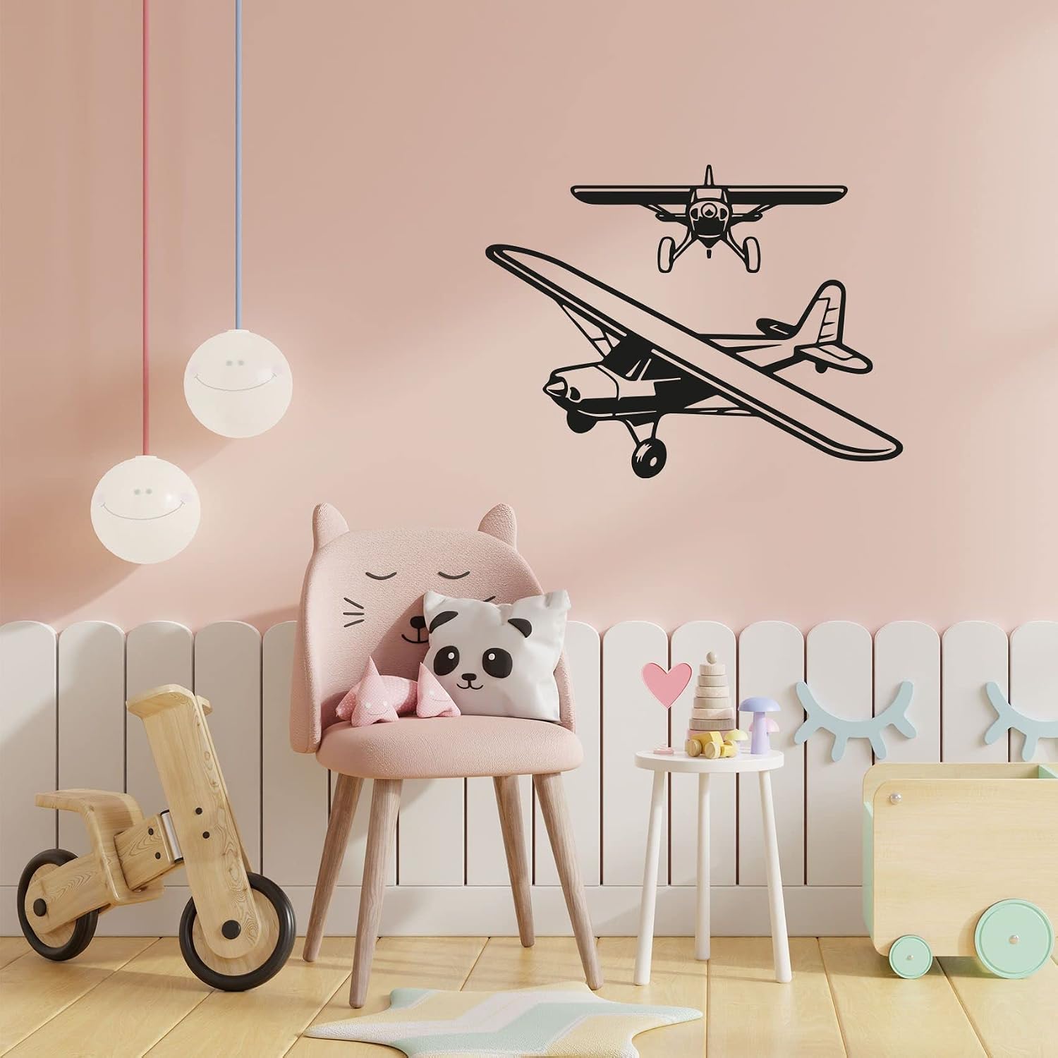 Airplane Airplanes Scene Silhouette Air Plane Jet Helicopter Wall Sticker Art Decal for Girls Boys Kids Room Bedroom Nursery House Fun Home Decor Stickers Wall Art Vinyl Decoration Size (20x20 inch)