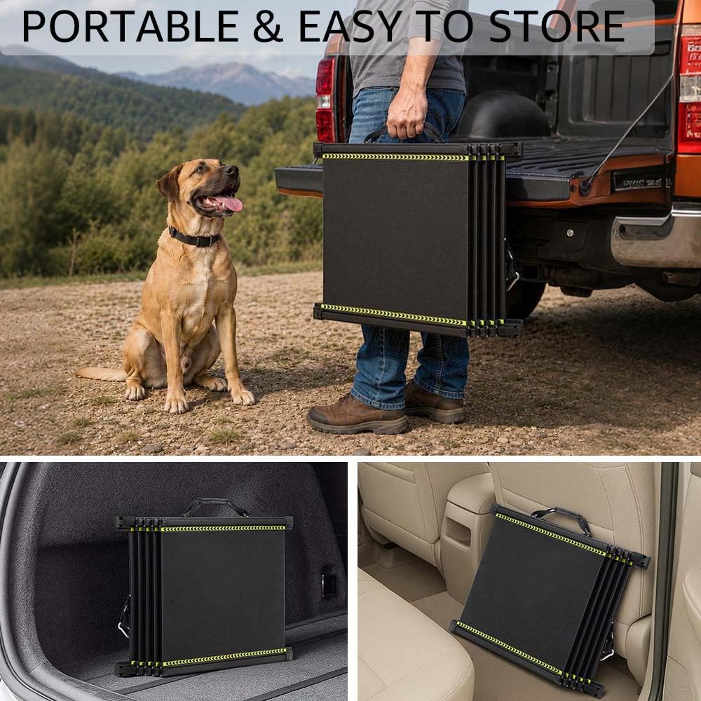 unipaws Rampa telescopica extra lunga per cani, 220 cm, per auto, SUV e camion, larga 51 cm, portatile, con superficie antiscivolo, strisce riflettenti e pendenza delicata, per cani fino a 68 kg