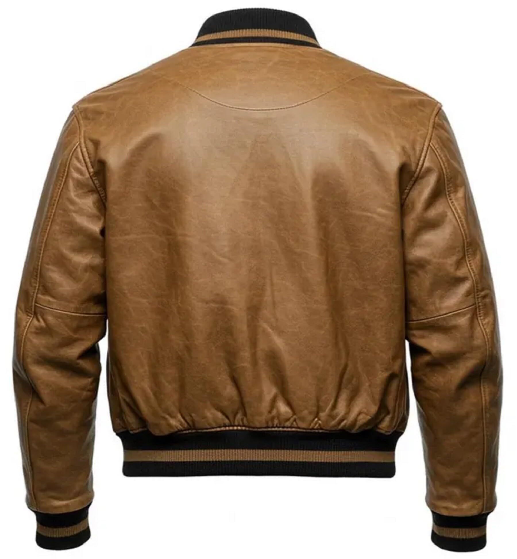 Chaqueta bomber universitaria de cuero marrón tostado para hombre, abrigo estilo Letterman de secundaria, chaqueta de motociclista con cremallera completa