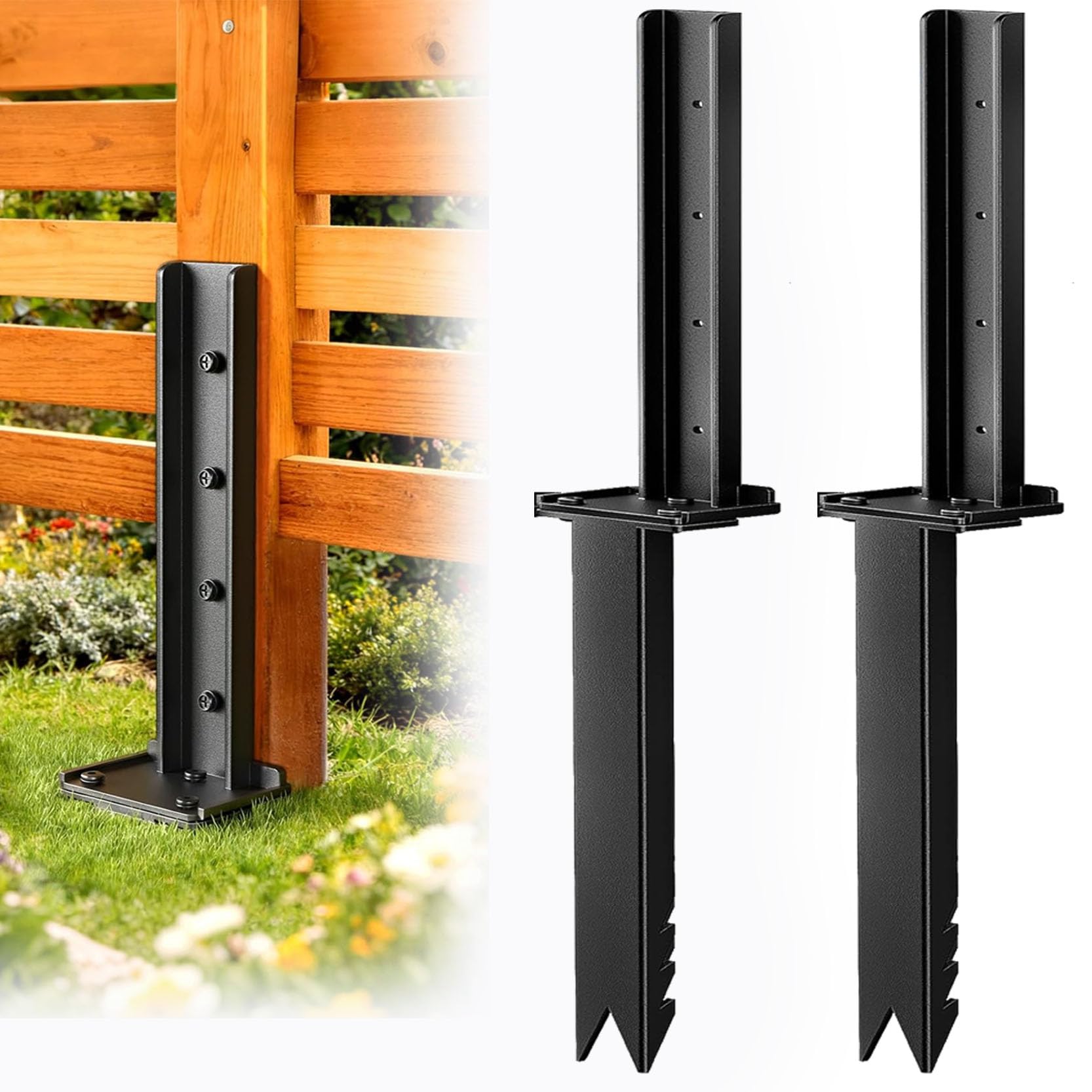 GOUZIBHD Thickened Double-Layer Fence Post Repair Kit Fence Post Anchor, Heavy Duty Fence Post Repair Stakes, Anchor Ground Spike for Repairing Tilted Broken Wood Posts(Color:2pack)