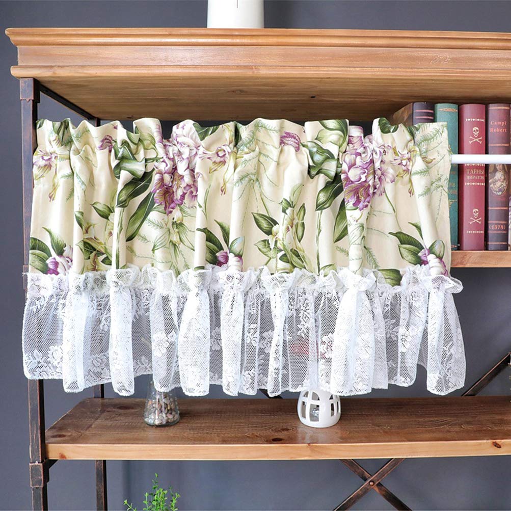 Cortina de café corta y de encaje, cenefa pequeña decorativa hecha a mano para cocina