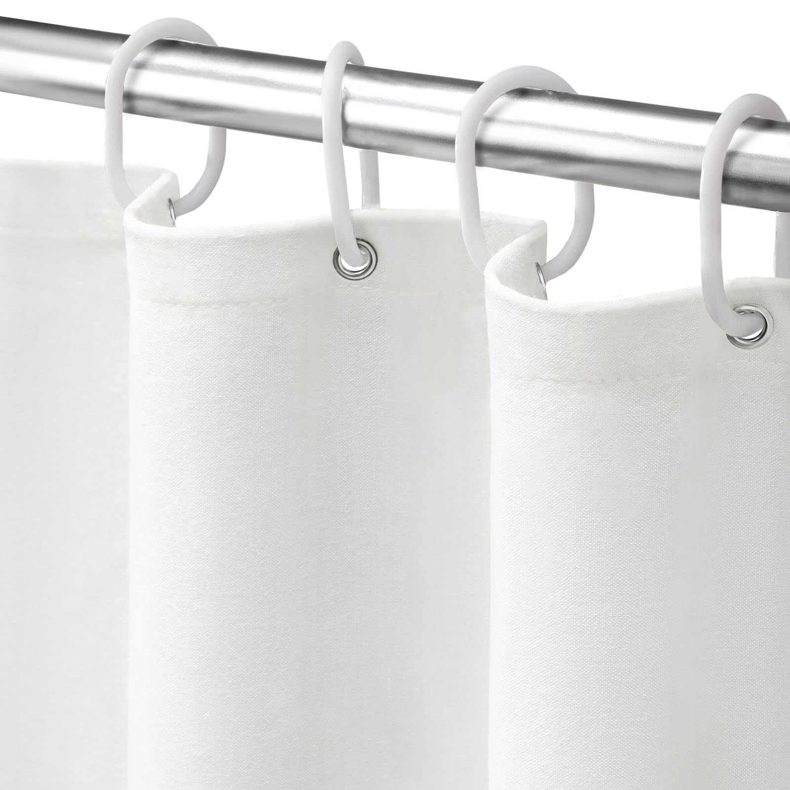 White Shower Curtain Linen Textured Boho Farmhouse Shower Curtains for Bathroom Fabric Liner, Long 72" W x 78" L — image 1