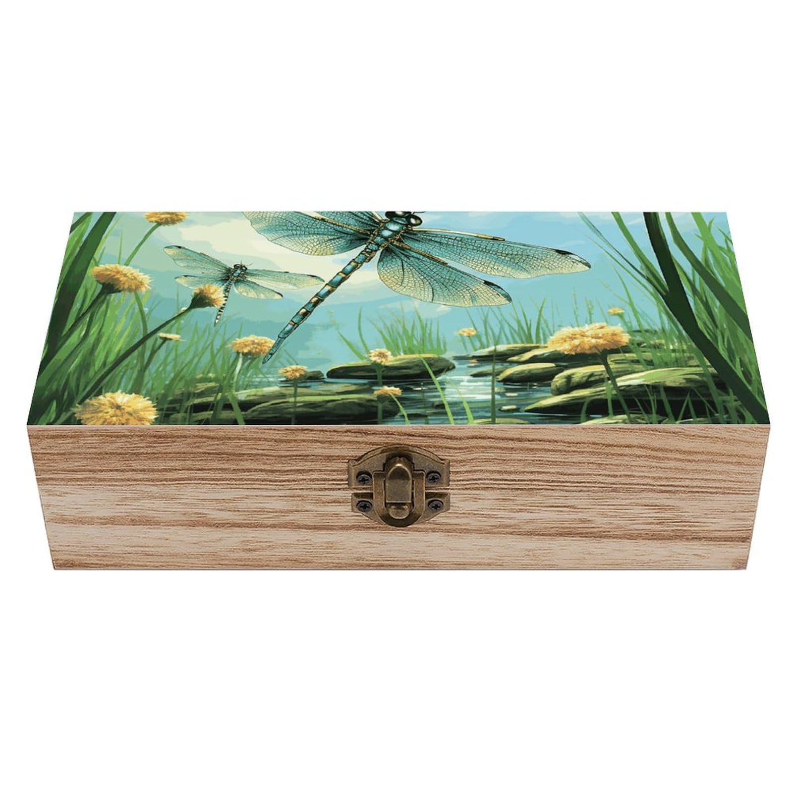 JTREHY Wooden Storage Box Container,Dragonflies in Flightprinted Desk Storage Box Room Decoration Box Souvenir Storage Box for Jewelry Gift Storage And Home Decoration