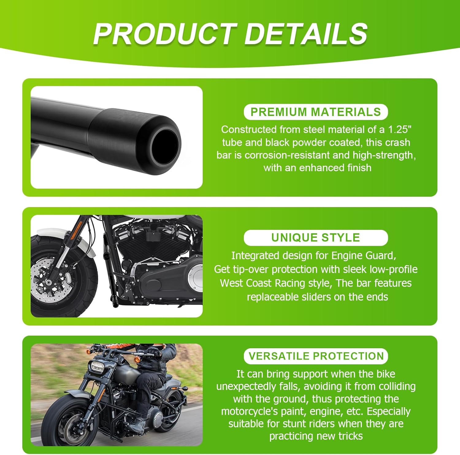 Mofun Engine Guard Crash Bar 1.25" Front Highway Footpeg Engine Guard Crash Bar Compatible with Harley Softail Fat Boy FLFB/S Street Bob Low Rider Sport Glide FLSB Deluxe Breakout 2018-2024 Models
