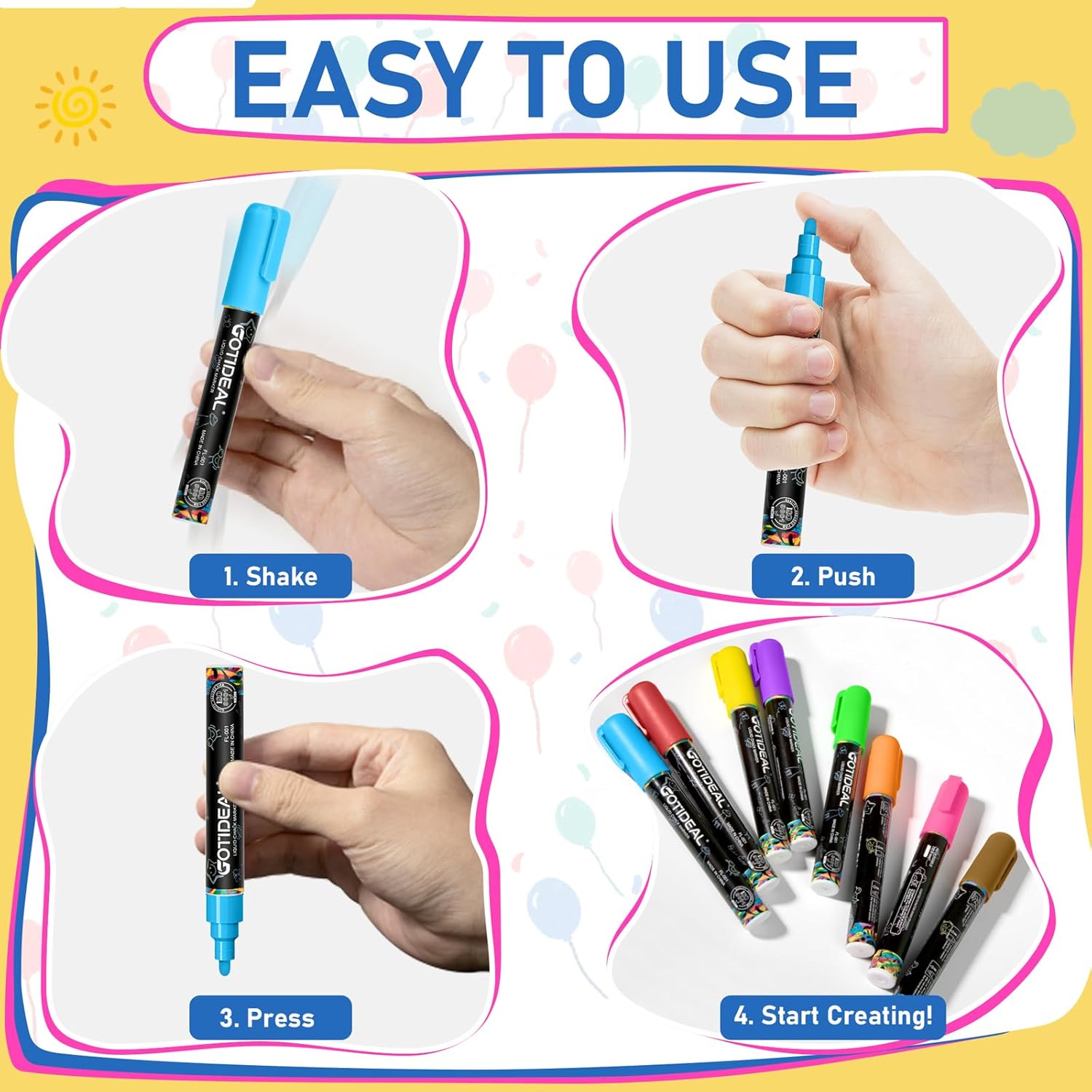 GOTIDEAL Chalk Markers,12 Colors Liquid Chalk Markers for Blackboard Chalkboard Glass Neon Pens, Washable Window markers Paint and Drawing for Car, Auto, Calendar, Menu,Mirror Wet Erasable Chisel Tip - Image 7