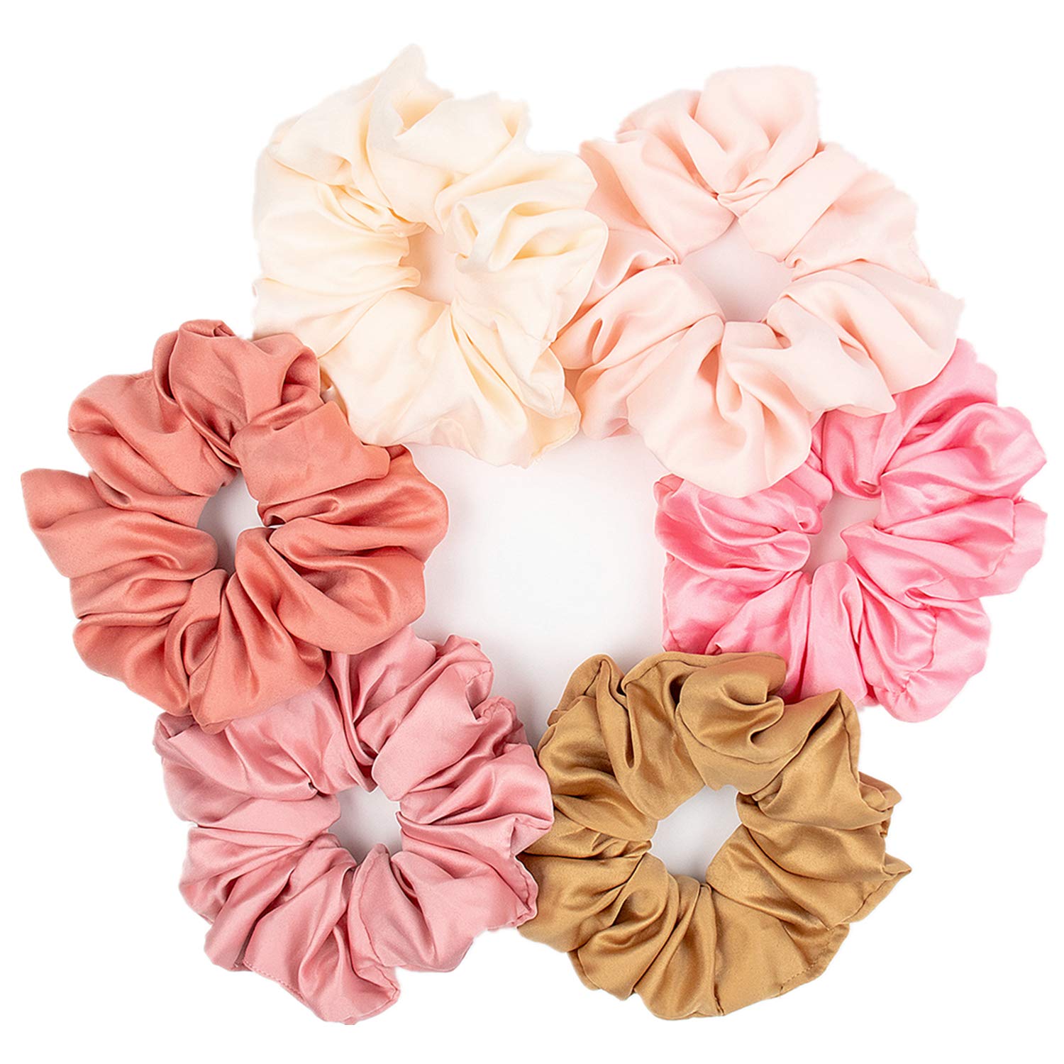 6 Pieces Satin Silk Scrunchies for hair, Big Hair Scrunchies Satin Hair Ties Ponytail Holder No Hurt Your Hair Wedding Bridal Silk Hair Ties