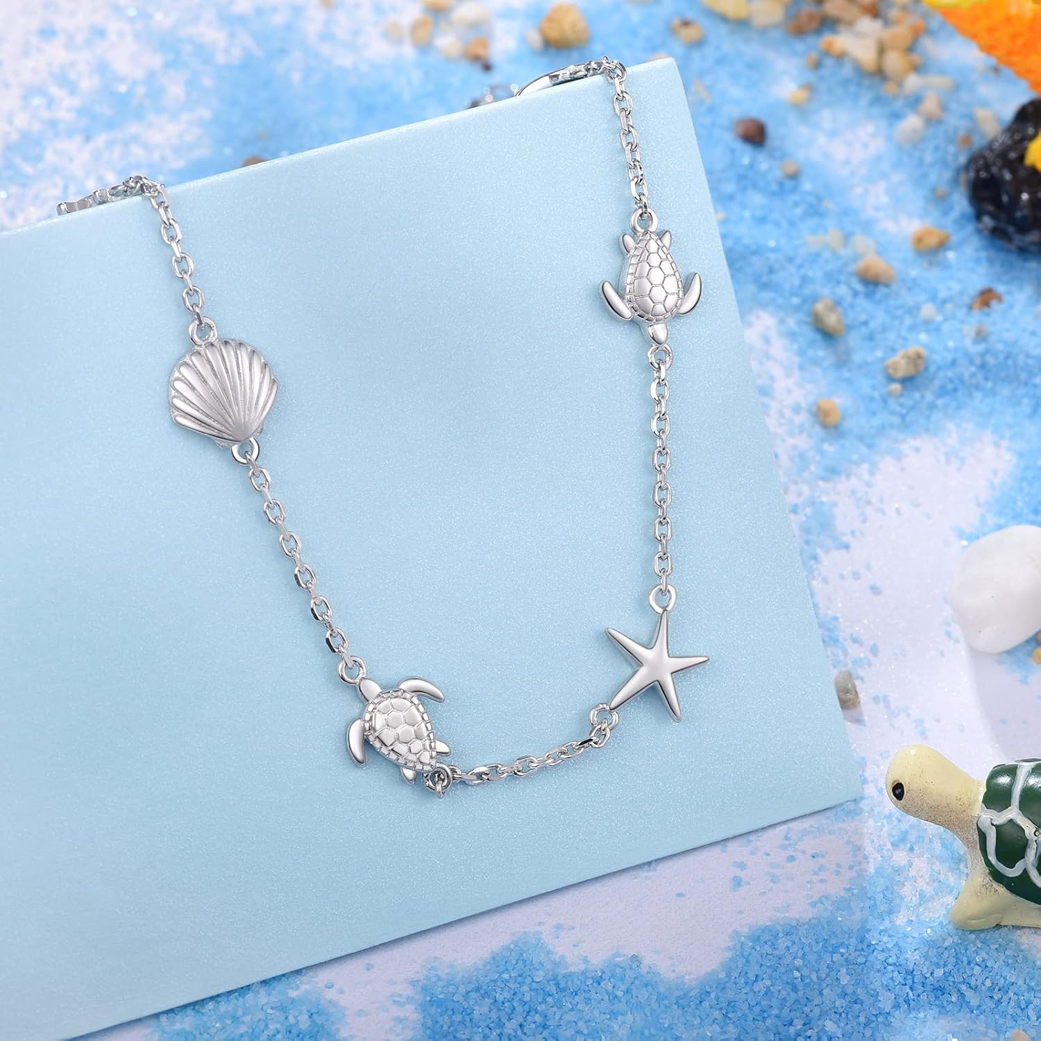 BEILIN 925 Sterling Silver Ocean Beach Anklets for Women Starfish Conch Turtle Ankle Bracelets for Women - Image 6