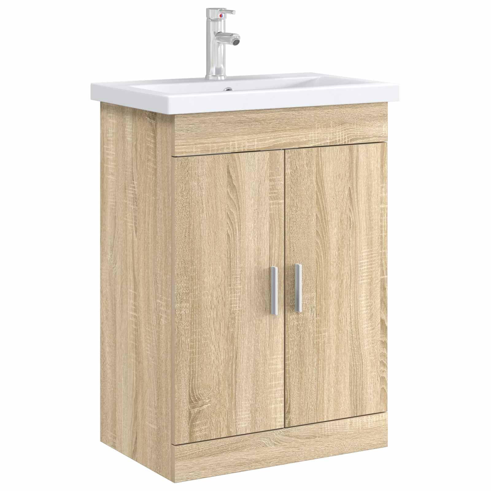 Szafka pod umywalkę, dąb Sonoma, materiał drewnopochodny, 56 x 37,5 x 81 cm, miejsce do przechowywania, mebel łazienkowy, szafka pod umywalkę, komoda do łazienki, dla gości, organizer do WC