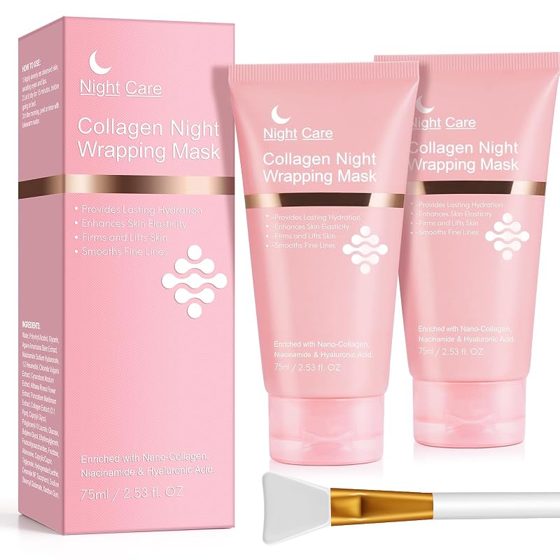 Máscara facial peel off noturna com colágeno Akeeronn, 75 mL, com pincel, pacote com 2