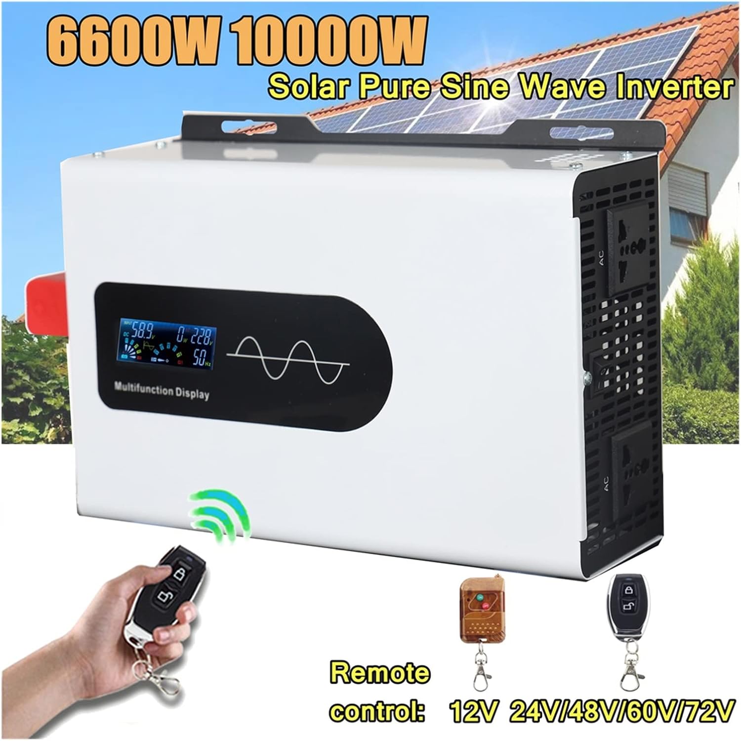 6600W 10000W Pure Sine Wave Inverter DC 12V 24V 48V 60V 72V 96V to AC 220V Portable Charger Solar Off Grid Power Inverters(6600W,72V_230(60HZ))