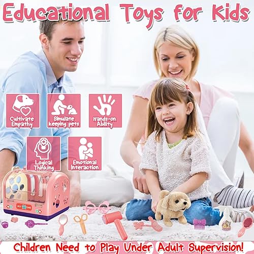 Miniatura 6 de TEUVO 14 juguetes para perros para niñas y niños de 3, 4, 5, 6, 8 años, juguetes interactivos electrónicos de peluche y accesorios de transporte