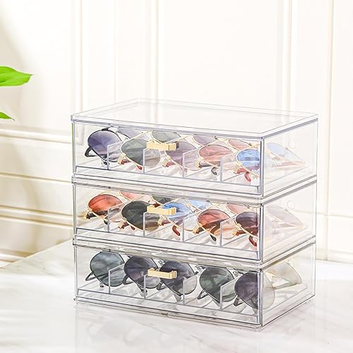 Miniatura 7 de Clear Acrylic Sunglasses Organizer, Stackable Eyewear Storage with Gold Handles, Display Box for Closet or Vanity
