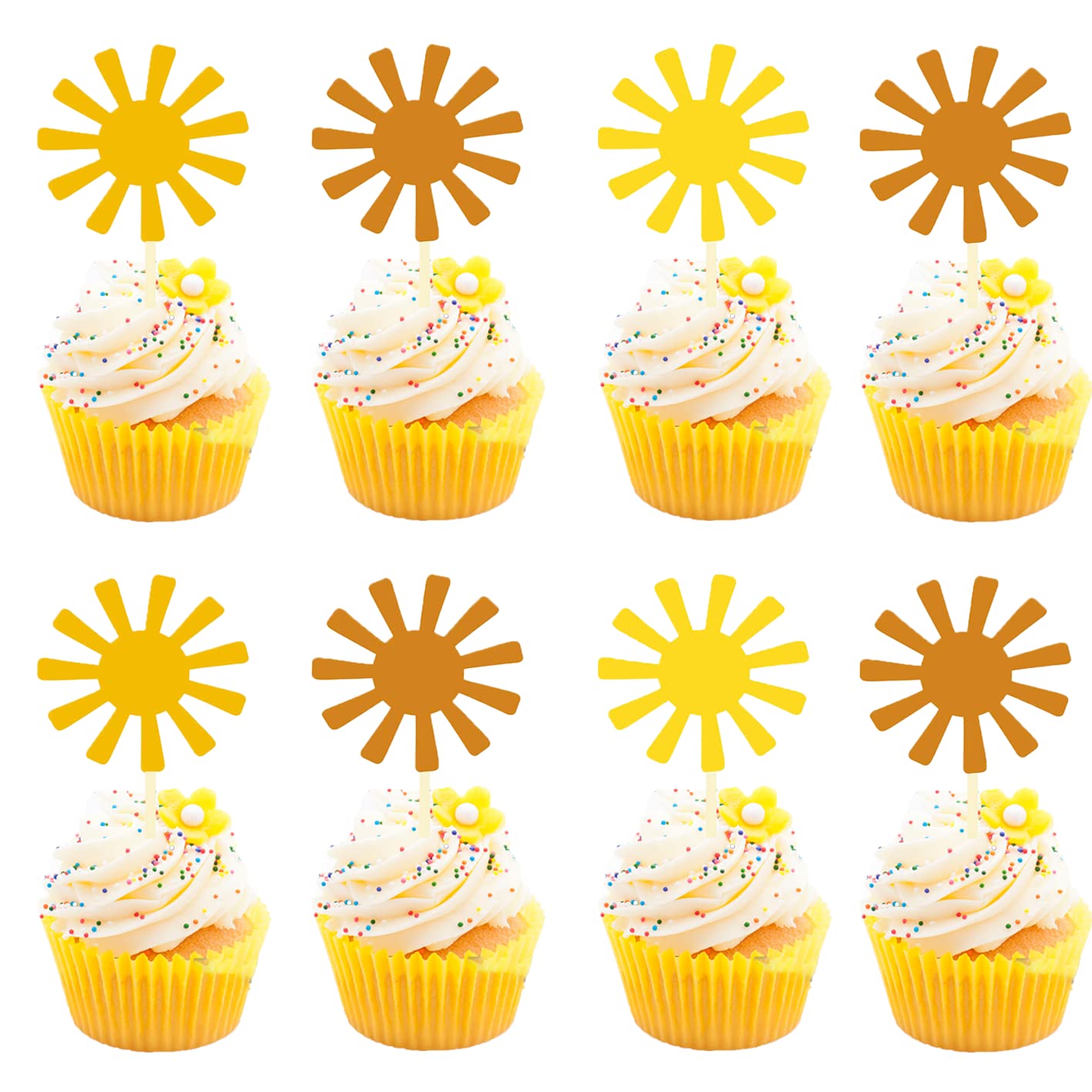Sun Cupcake Toppers First Birthday，Sunshine Cake Topper 1st Birthday，Little Sunshine Cupcake Toppers,First Trip Around The Sun Cake Decorations,Sunshine First Birthday Cake Topper. (Pack of 30)