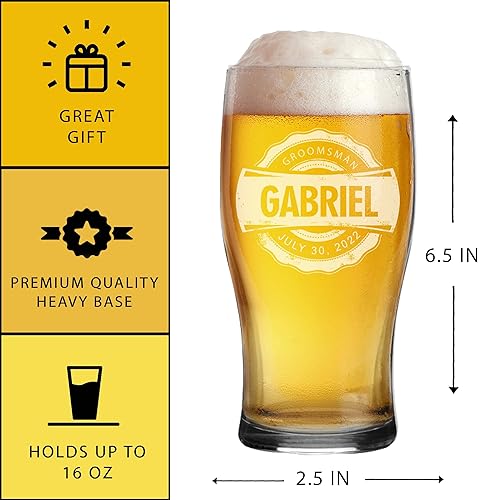 Miniatura 2 de The Wedding Party Store Taza de cerveza Pilsner grabada con monograma, vidrio para pub  Regalos personalizados para padrinos de boda  20 oz