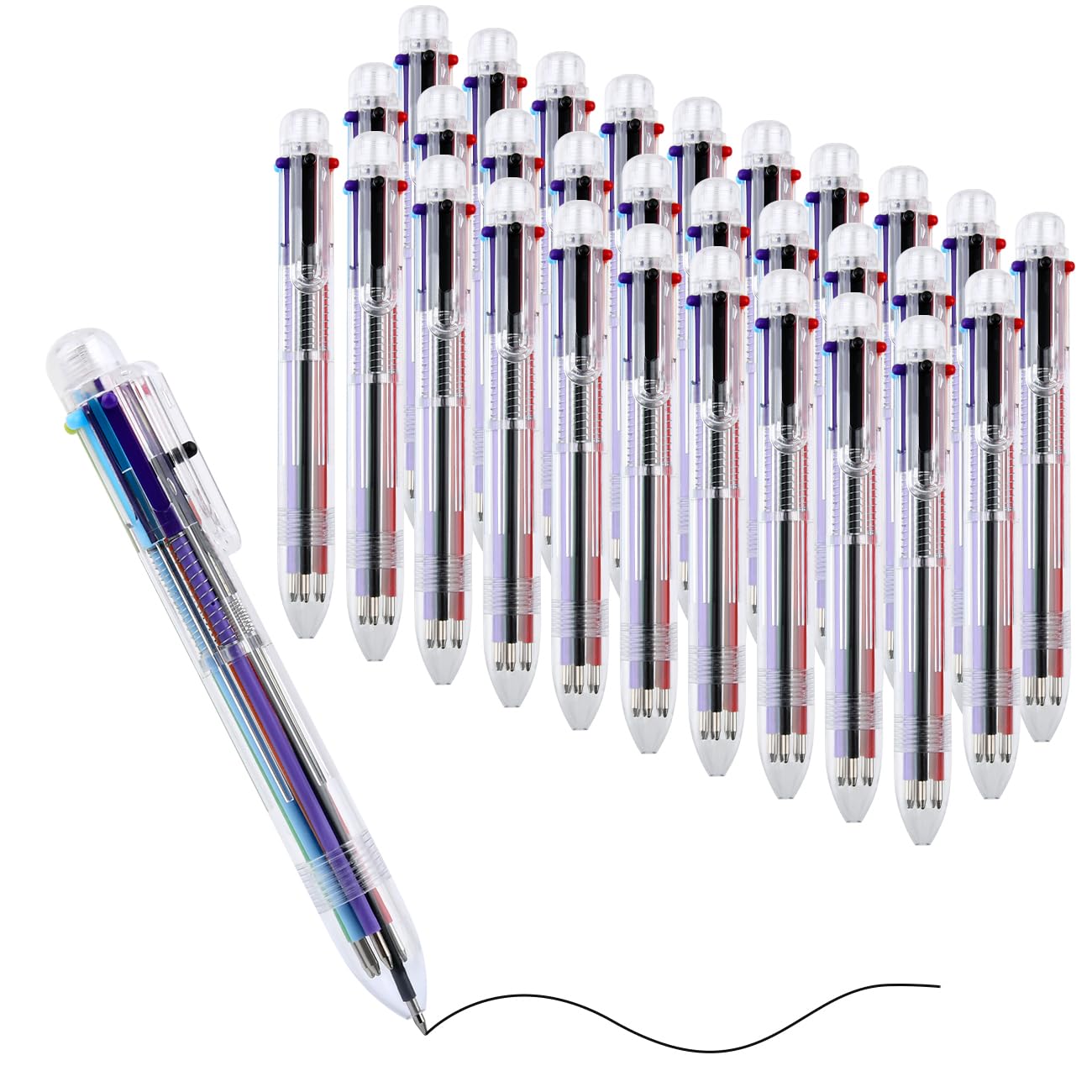 FINZOO 6-in-1 Coloured Shuttle Pen,30Pcs Multicolor Ballpoint Pen, 6 Colours 14CM Retractable Ballpoint Multicolour Pens for Office School Supplies Students