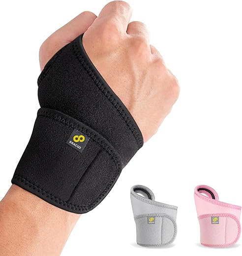 Bracoo Wrist Wrap Brace, Adjustable Hand Strap Support, Wrist bands for Weightlifting, Fitness, Tendonitis, Carpal Tunnel Arthritis, Joint Pain Relief, Wrist Tendonitis, Right & Left Hand, WS10