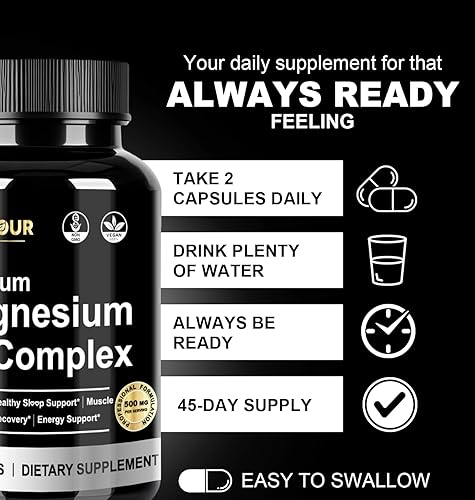 Miniatura 7 de Suplemento complejo de glicinato de magnesio, complejo de magnesio de 7 tipos con vitamina B6, glicinato de magnesio, citrato, malato y más, alta