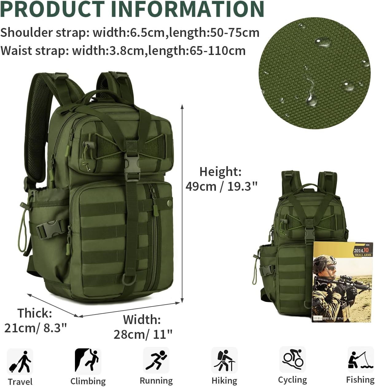 HUNTVP Miltec 30L Military Backpack, Men's Tactical Sports Backpack, 30 Litres, for Travel, Trekking, Cycling, Outdoor Camping Hiking