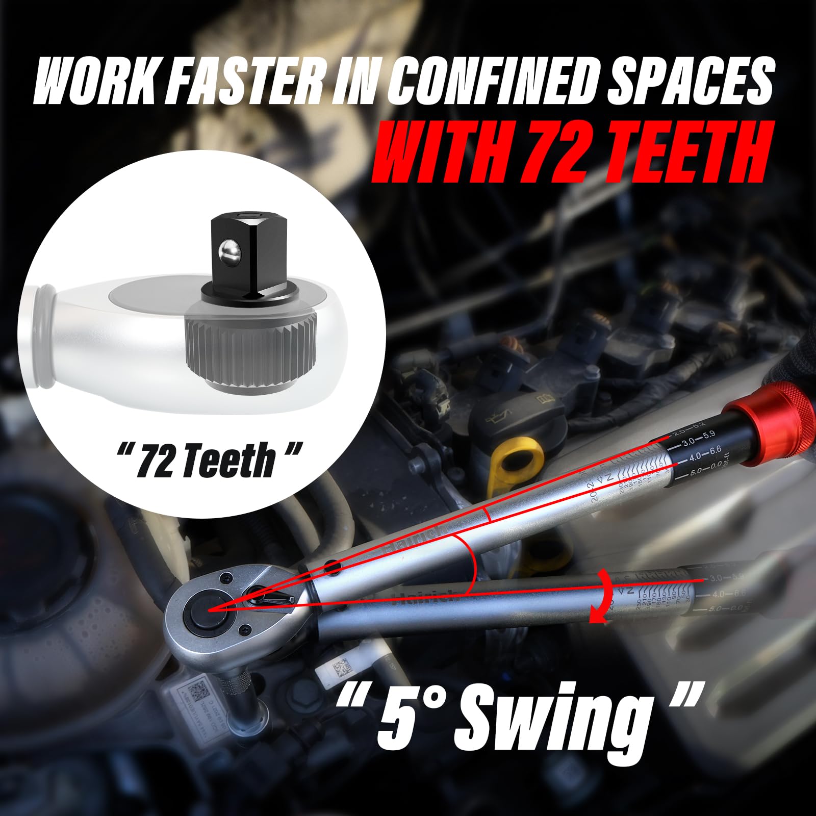 Hairich Drehmomentschlüssel 1/2 Zoll für Auto, 20–230 Nm, Torque Wrench 5-tlg. Set mit Verlängerung & Stecknüssen (17/19/21 mm) – für Reifenwechsel & Motorrad