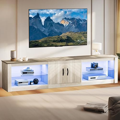Miniatura 7 de Bestier Soporte de TV de 80 pulgadas para televisores grandes de 5565758585 pulgadas, centro de entretenimiento LED con dos gabinetes, estantes de