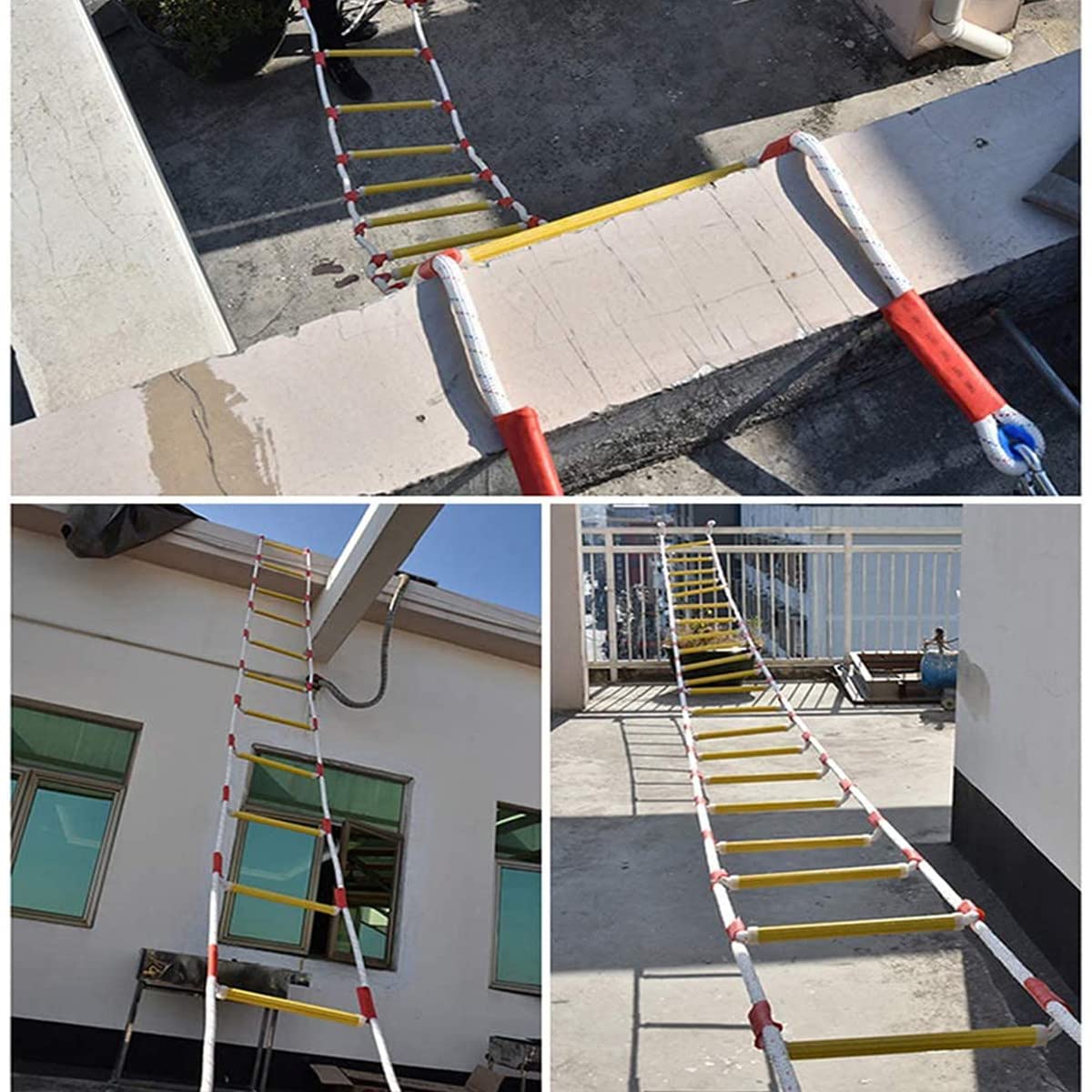 Scala antincendio di Emergenza, Scala in Corda da 10 Metri (32 Piedi), per Uso Domestico, ignifuga per 2-8 Persone, Scala antincendio Portatile.