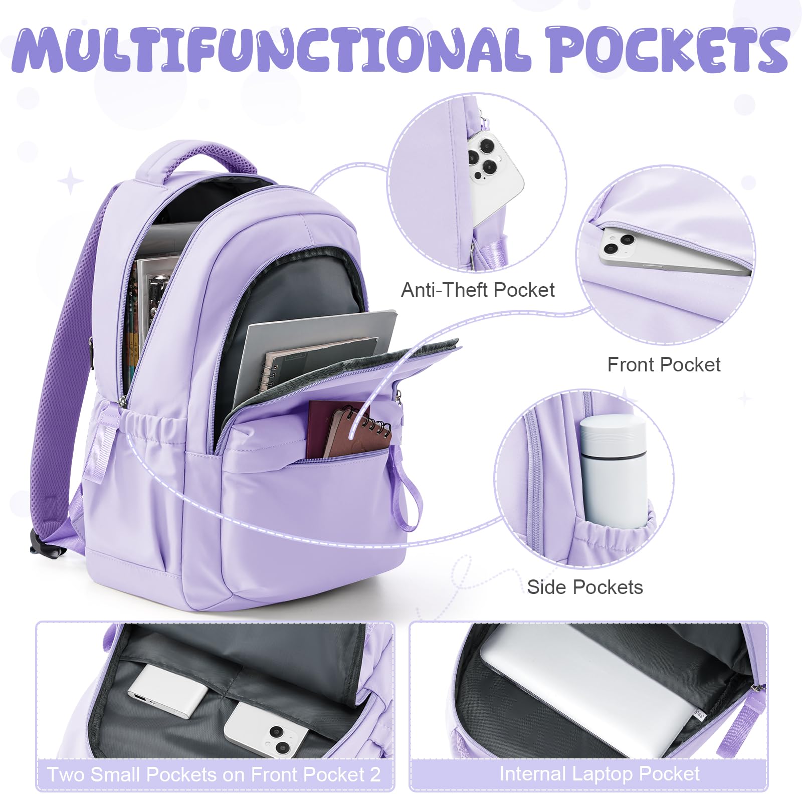 HYC00 Zaino Scuola Superiore Media ragazza Zaini Scolastici zainetto Casual Daypack Backpack Unisex Zaino Università Donna Per PC Portatile 14 Pollici Laptop Bag per Viaggio Lavoro Scuola Affari