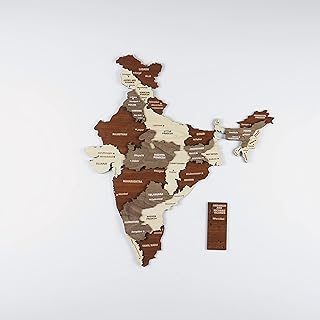 Colorfull Worlds Multilayered Wooden 3D India Map, Gift for Indian Friend, India Wooden Wall Decor, Map for Traveller (90x81 cm | 35.4x31.9 inches)