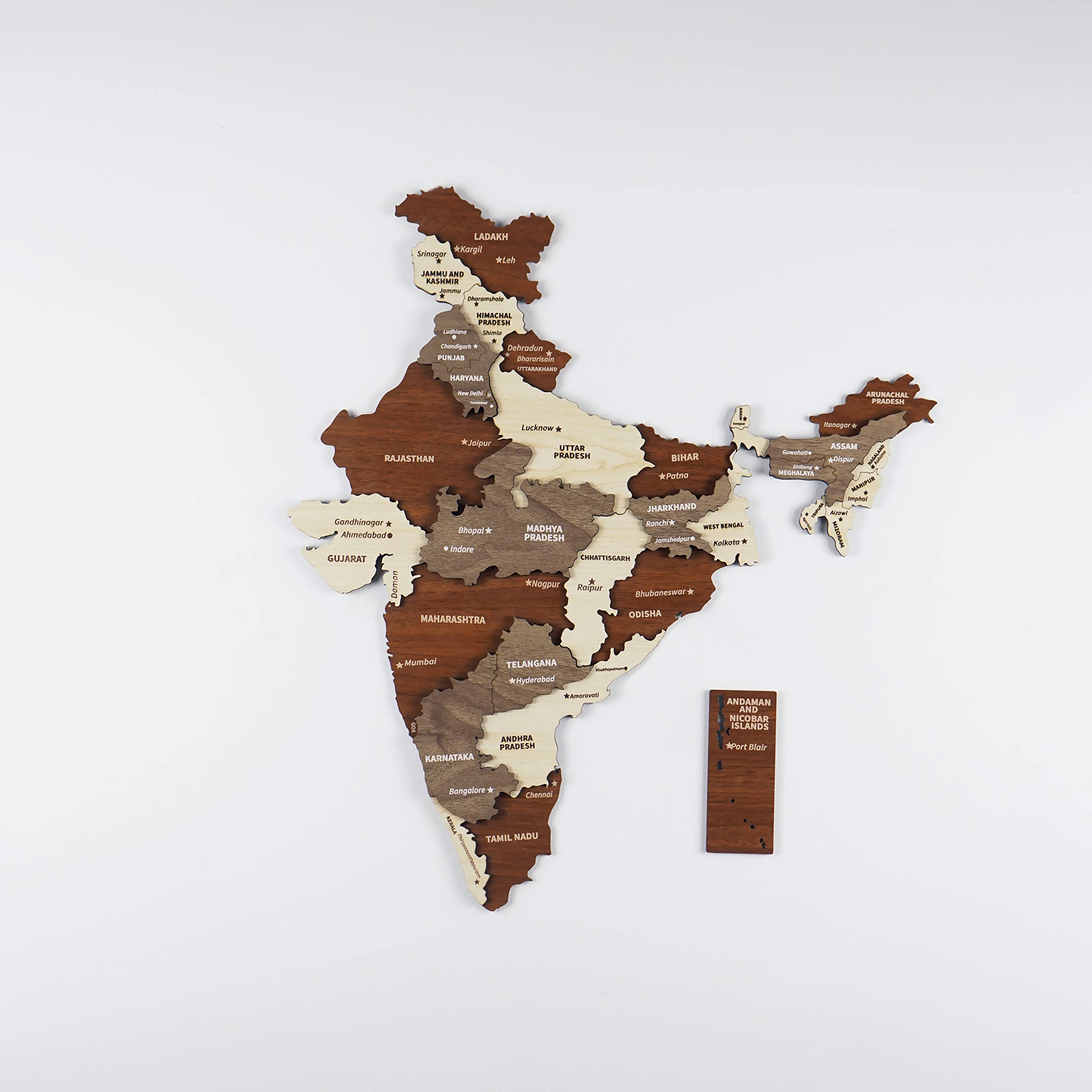 Multilayered Wooden 3D India Map, Gift for Indian Friend, India Wooden Wall Decor, Map for Traveller (60x54 cm | 23.6x21.6 inches)