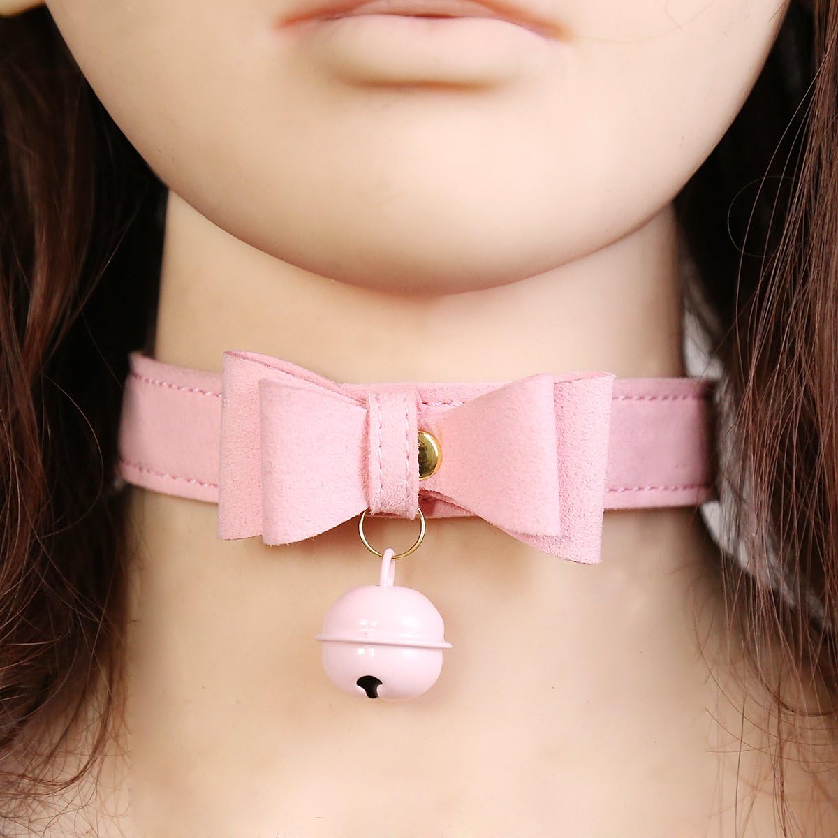 Succuba Pink Bell Choker Collar Necklace Lolita Bow Collar Cat Kitty Velvet Necklace - Image 4