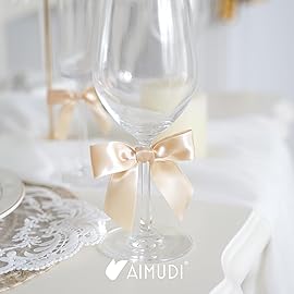 AIMUDI Champagne Bows for Gift Wrapping 3.5 Pre Tied Small Christmas Tree Bows Premade Twist Tie Bows for Treat Bags Small Bows for Crafts Wedding Holiday Decoration- 50 Counts