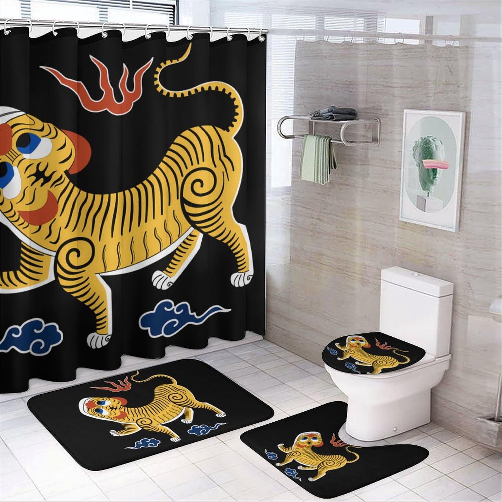 CGSBNGHA Republic of Formosa Flag Shower Curtain Set 4 Piece Bathroom Sets with Rugs Toilet Lid Cover And U-Shaped Floor Mat