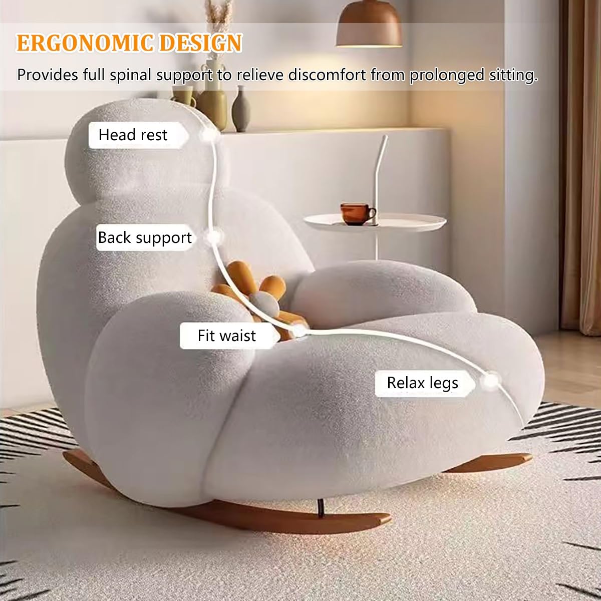 Modern Accent Rocking Chair with Solid Wood Legs, Rocking Chair with Ottoman, Upholstered Recliner Chair High Back, Ergonomic Design, Low Center of Gravity for Bedroom Living Room(Brown)