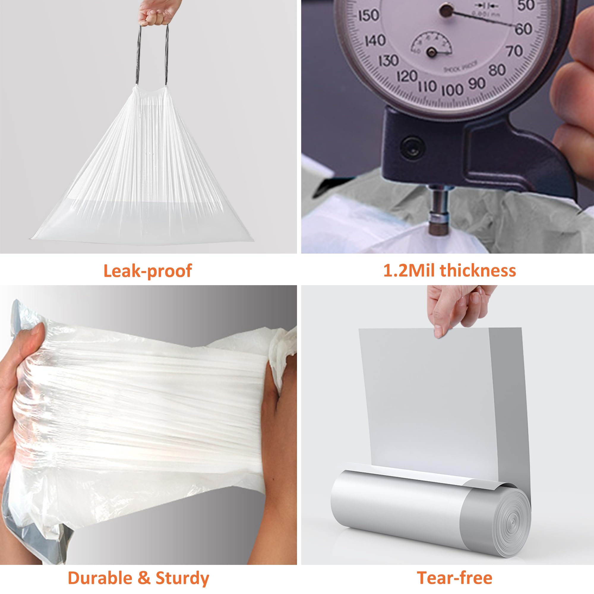 10 Gallon Heavy Duty Trash Bags 1.2 Mil THICK 100 Count with Reinforced Drawstring | Compatible with Rubbermaid Brute 10 Gallon Trash Can & Fit All 7-11 Gallon Trash Can | Tear & Leak Resistant