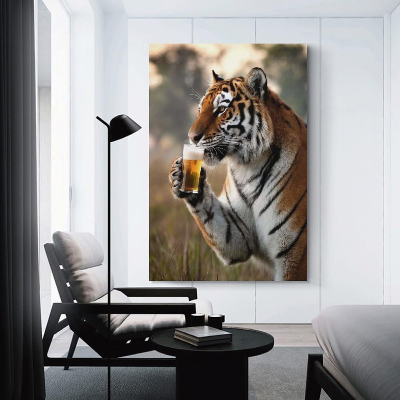 Junmoney Unframe-Style-10 Tiger Sipping A Beer Canvas Art Print 20X30inch(50X75cm), For Apartment Walls, Studios Or Work Areas, An Easy Choice For New Home Styling