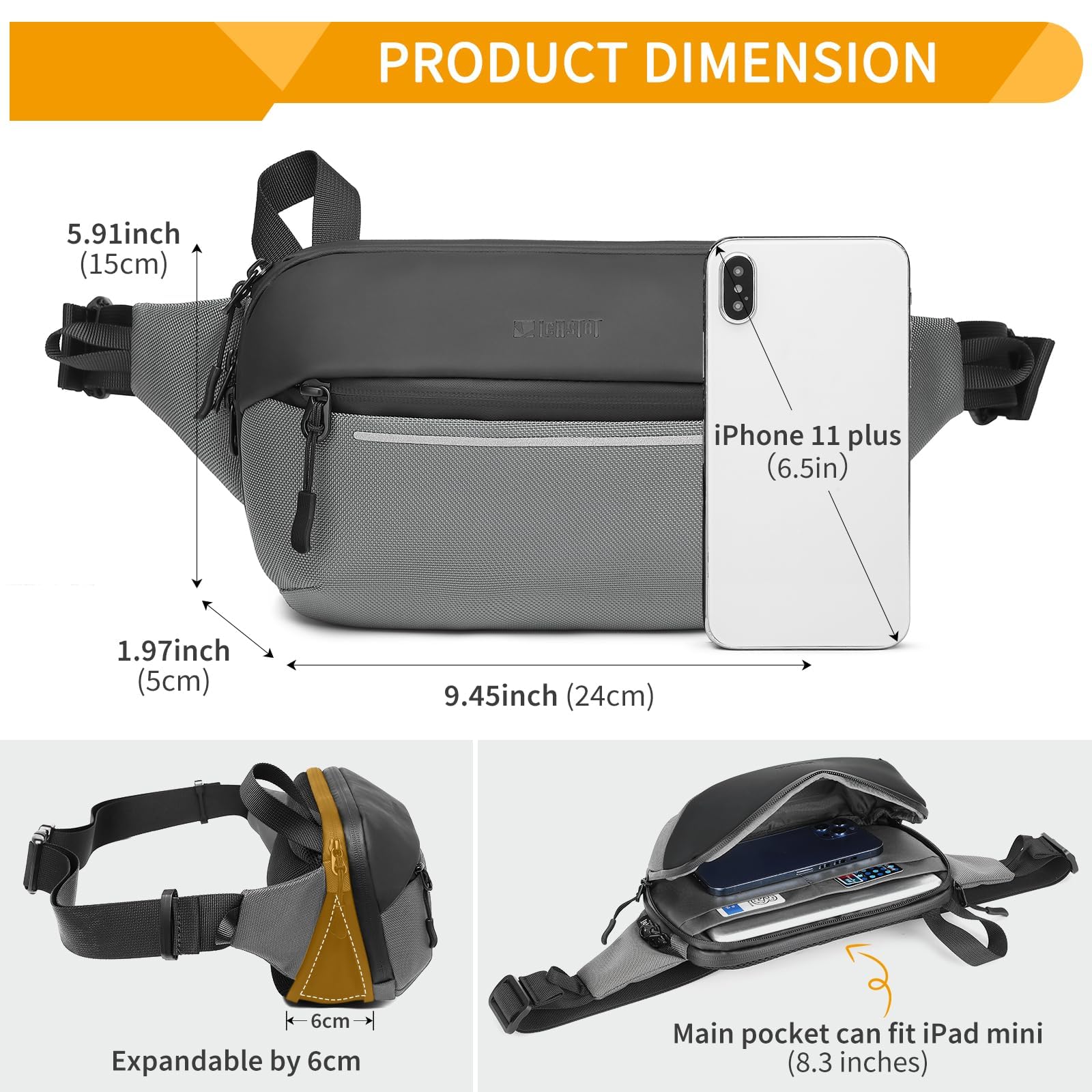 Huntvp Torba nerka dla mężczyzn i kobiet sportowa torba na ramię Fanny Pack Bag z regulowanym paskiem Unisex Rozszerzalna wodoodporna torba na ramię do pieszych wycieczek kolarskich Trekking na