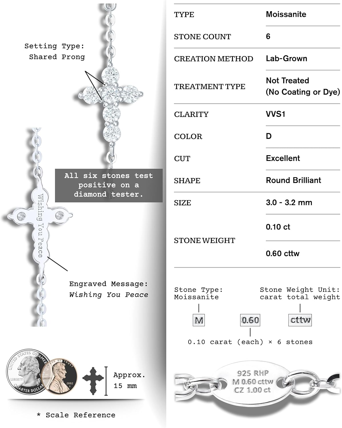 ÀIMBRACE Birthstone Bracelets for Women - Moissanite Cross Bracelet with Heart-Shaped Birthstone, 18K White Gold-Plated Solid 925 Sterling Silver with Rhodium-Plated Finish, Adjustable 16.5-22.5 cm