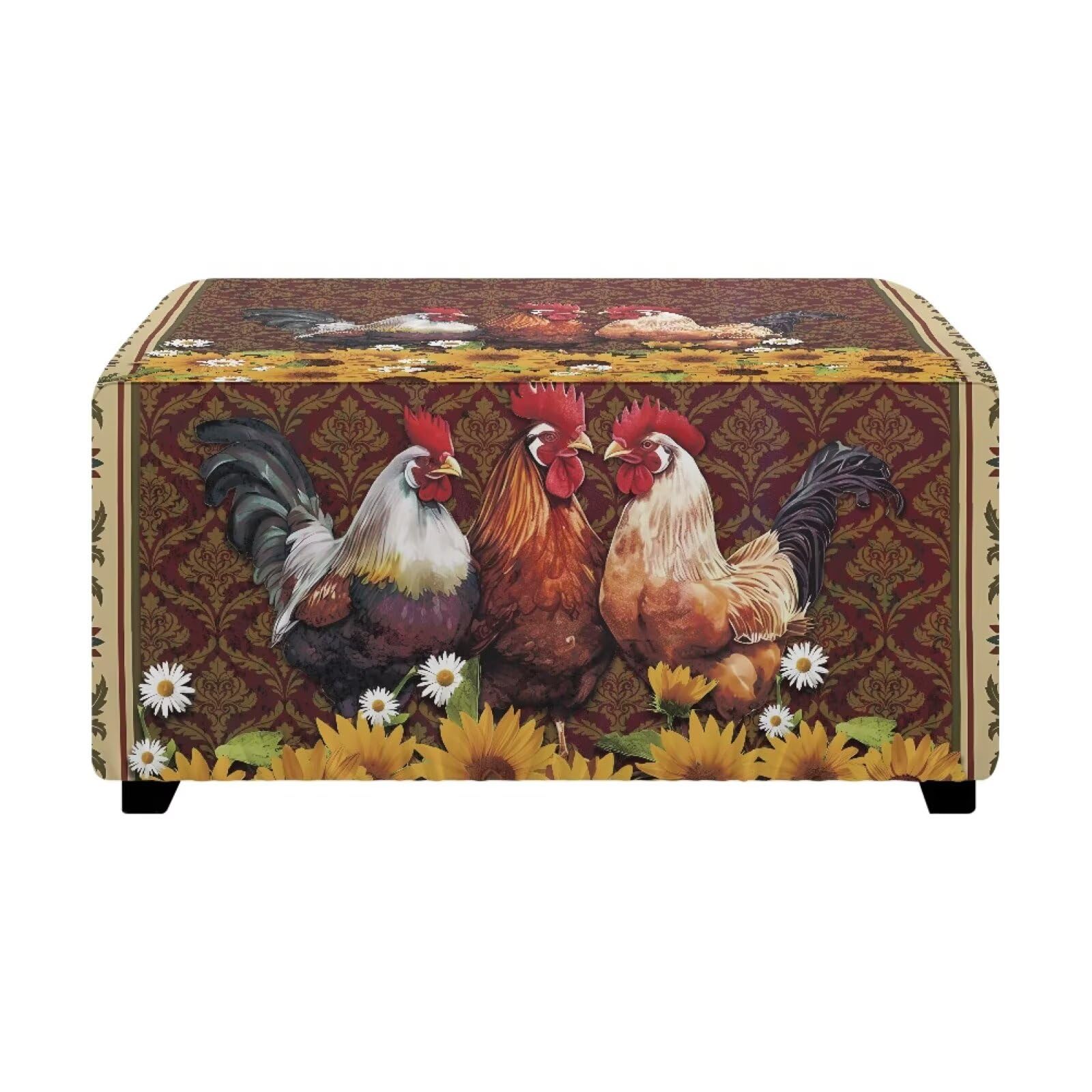 Eritanaer Rooster Ottoman Cover Footstool Pouf Cover Bench Covers Slipcover Rectangle Footrest Slipcover with Elastic Band Removable Furniture