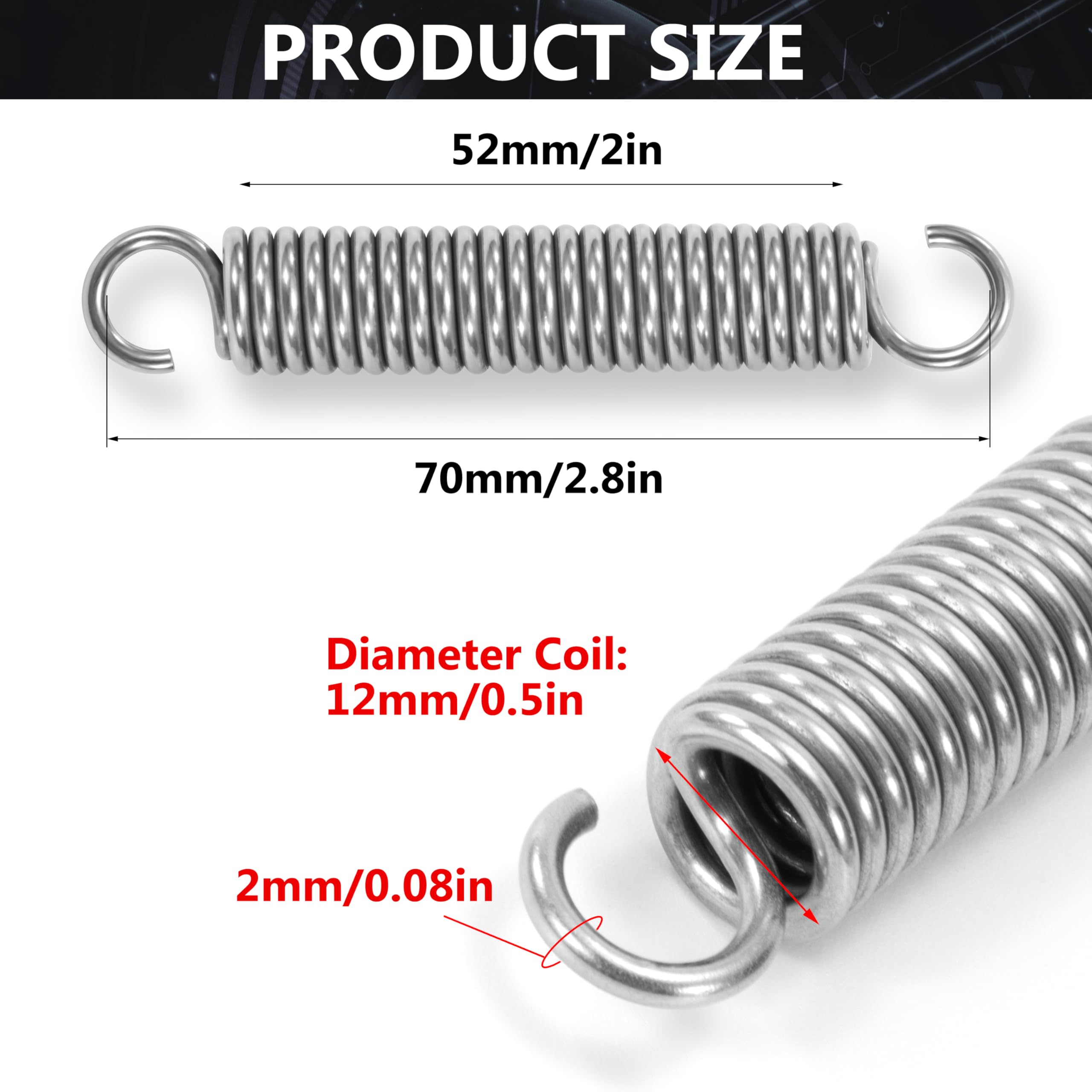 Sprężyny naciągowe z hakiem stal szlachetna sprężyna naciągowa sprężyna napinająca 70 mm średnica zewnętrzna 12 mm średnica drutu 2 mm maksymalna siła ciągnąca 12 kg 2 x 12 x 70