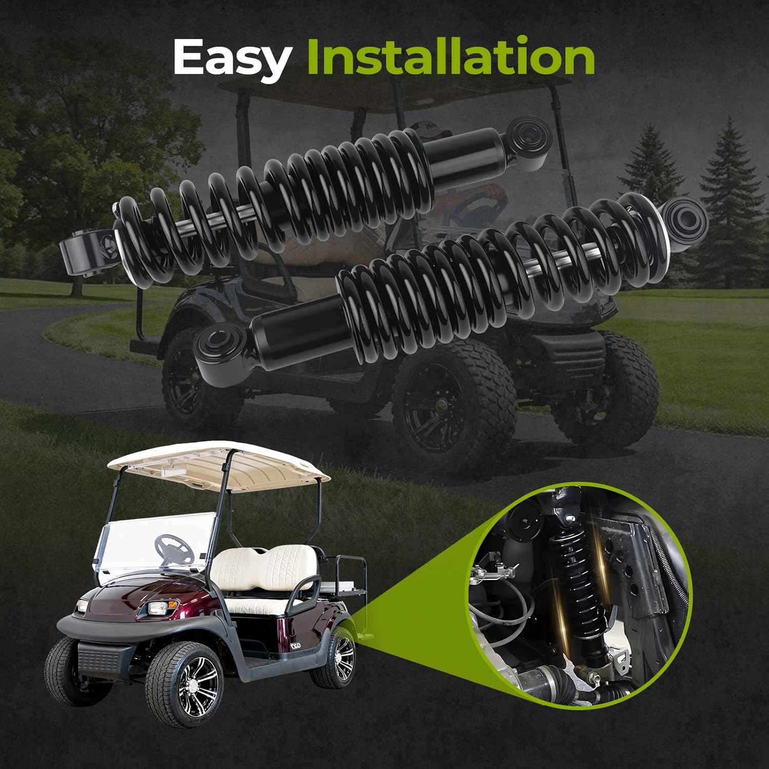 Rear Golf Cart Shock Absorbers Heavy Duty Compatible With Yamaha G29 Drive, G22, G20, G19, G16 and G14 Gas and Electric Golf Cart with Spring OEM# N4-F2210-00,JN3-F2210-00,Extended Length 14"