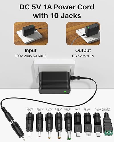 Miniatura 3 de 5V 1A Charger Power Cord AC Adapter 5V Power Supply DC for Regulated Switching with 10 Interchangeable Jacks Universal for 100mA 200mA 300mA 350mA