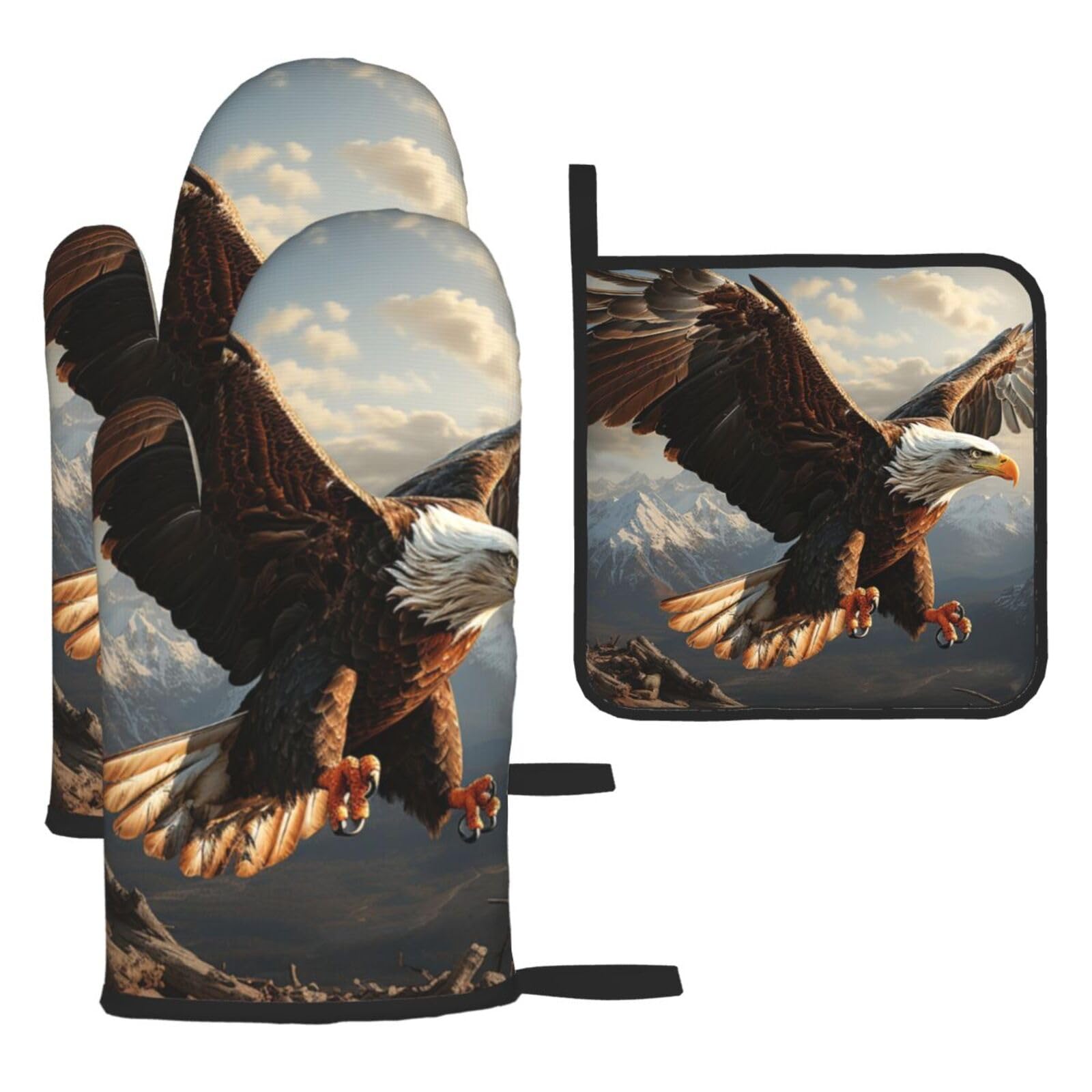 Oven Mitts and Pot Holders Sets of 3 Heat Resistant Kitchen Gloves eagle mountains Oven Mitts BBQ Gloves Oven Gloves and Hot Pads Non-Slip Potholders for Kitchen Baking Cooking