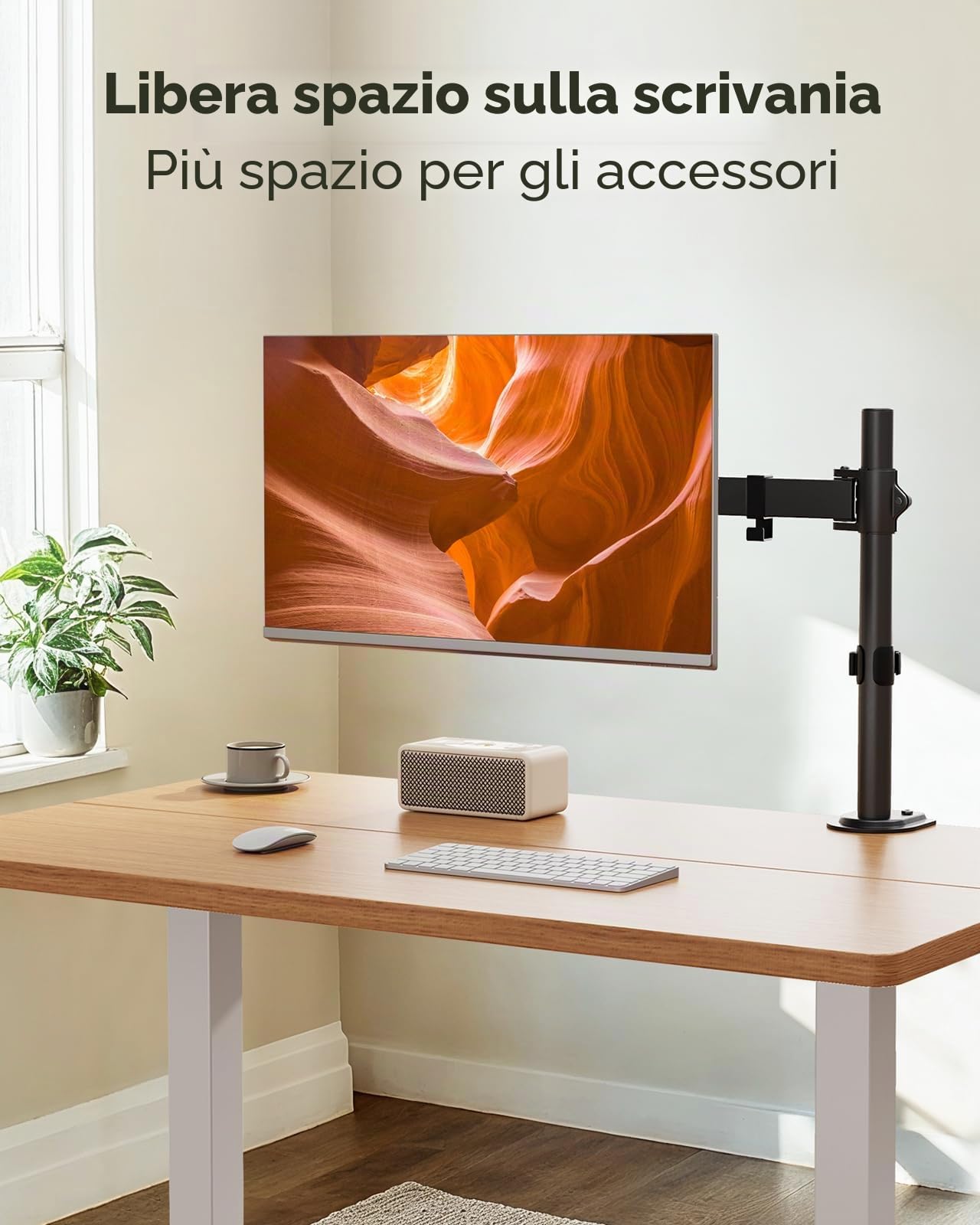 Supporto per monitor HUANUO per schermi da 13-32 pollici, inclinazione, rotazione e rotazione con regolazione dell'altezza, 2 opzioni di montaggio, VESA 75 e 100 mm