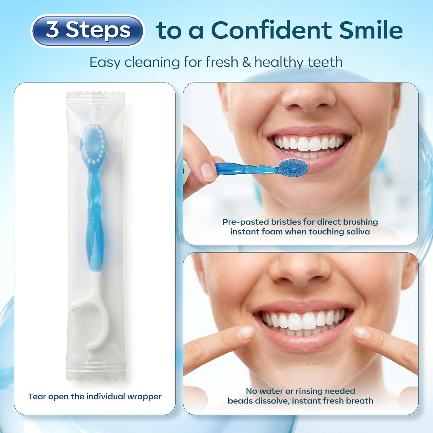 FAMILIFE Travel Toothbrush - 5 in 1 Mini Disposable Toothbrush with Toothpaste, Floss Picks & Tongue Scraper, Individually Wrapped for Weekend, Business Trip & Camping (Mint, 24pcs)