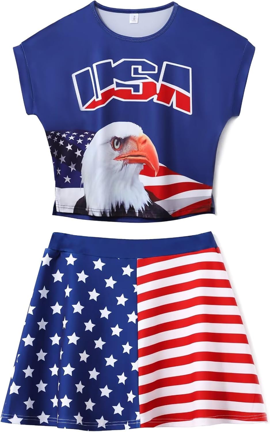 Women 4th of July Skirt Set American Flag Dresses 2 Piece Star Stripe Athletic Skirt and Patriotic Shirt Outfits