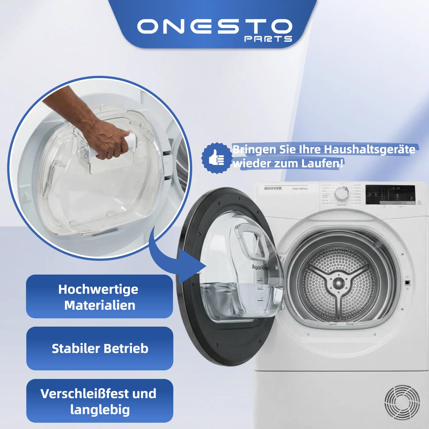 Wasserbehälter Ersatz für Candy Hoover 40008542 40009648 40006253, Kondensatauffangbehälter für Trockner Waschmaschine Wäschetrockner Kondensator