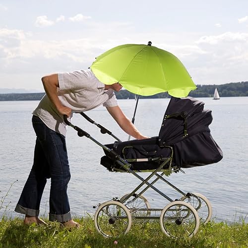 Miniatura 7 de Garneck Paraguas para cochecito con abrazadera ajustable, protección UV para cochecito de bebé, cochecito de bebé, parasol verde con clip para