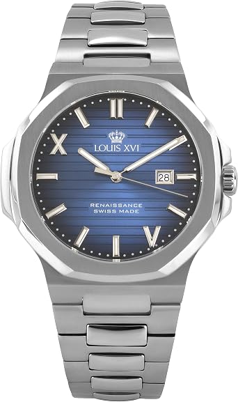 LOUIS XVI Renaissance 1620 - Ø 40 mm - men's watch - waterproof - watch with sapphire glass - bracelet silver - dial blue - Swiss quartz movement