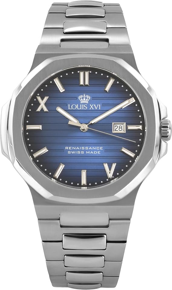 LOUIS XVI Renaissance 1620 - Ø 40 mm - men's watch - waterproof - watch with sapphire glass - bracelet silver - dial blue - Swiss quartz movement